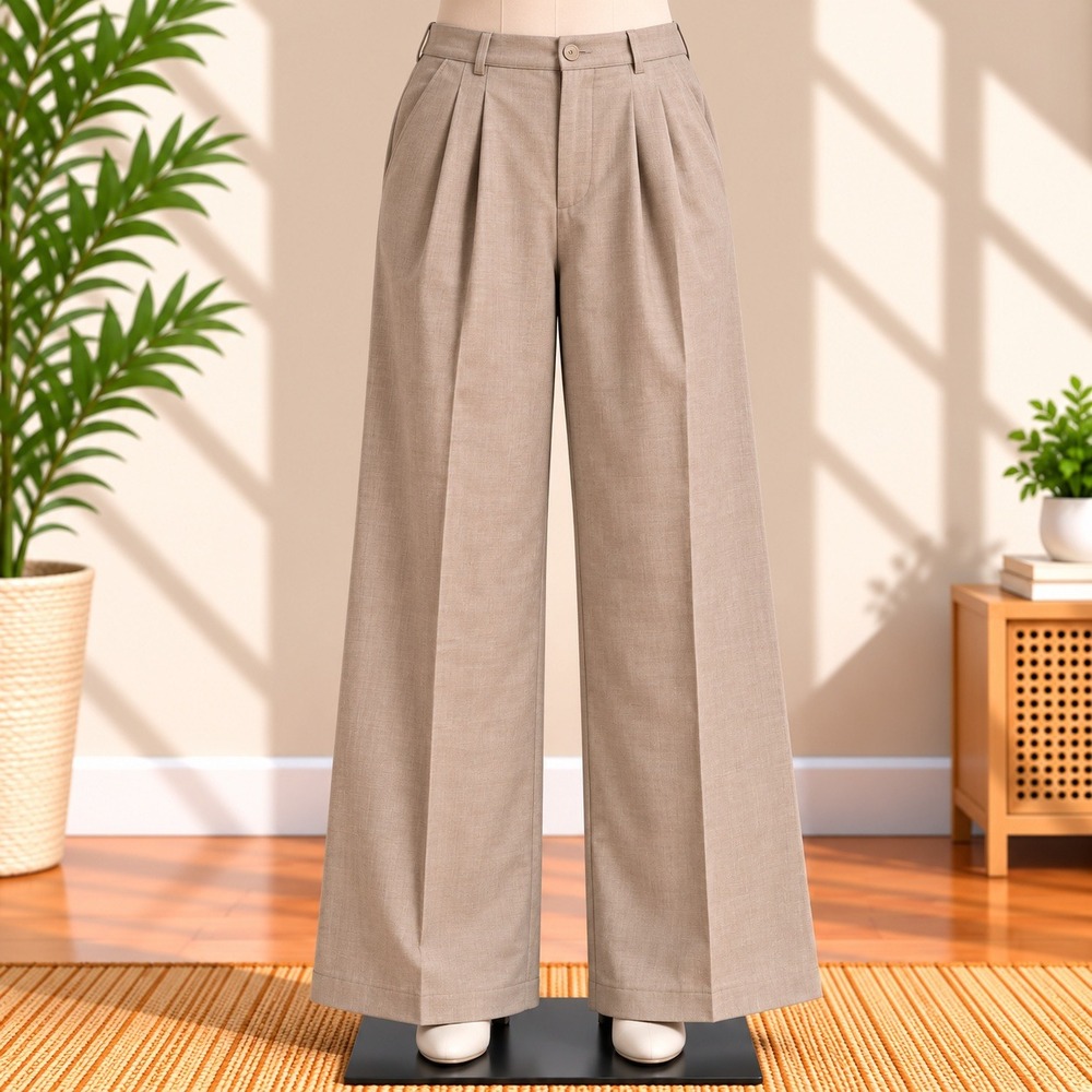 Unbranded Pleated Plaid Dress Pants Mens 37x31 Brown Wide Leg Trousers